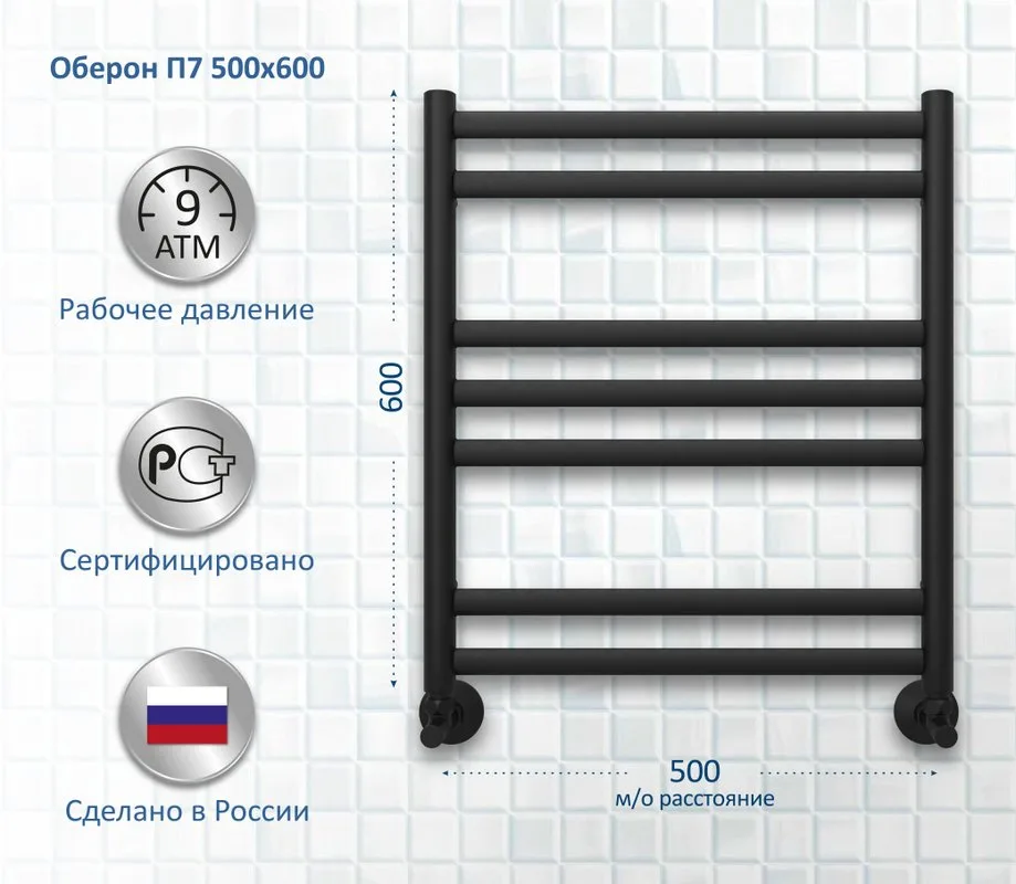 Полотенцесушитель водяной AQUATEK Оберон П7 50x60, черный муар Sancos — официальный сайт