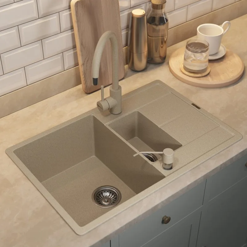 Кухонная мойка кварцевая Uperwood Quartz UPD-05-02, прямоугольная двухсекционная, бежевая Sancos — официальный сайт