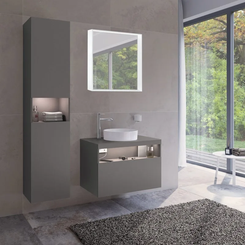 Шкаф-пенал для ванной Keuco Stageline 32831 L, инокс матовый, с подсветкой Sancos — официальный сайт