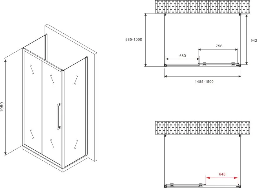 Душевой уголок Abber Schwarzer Diamant AG30150BMH-S100BM-S100BM 150x100, профиль черный, стекло мато Sancos — официальный сайт