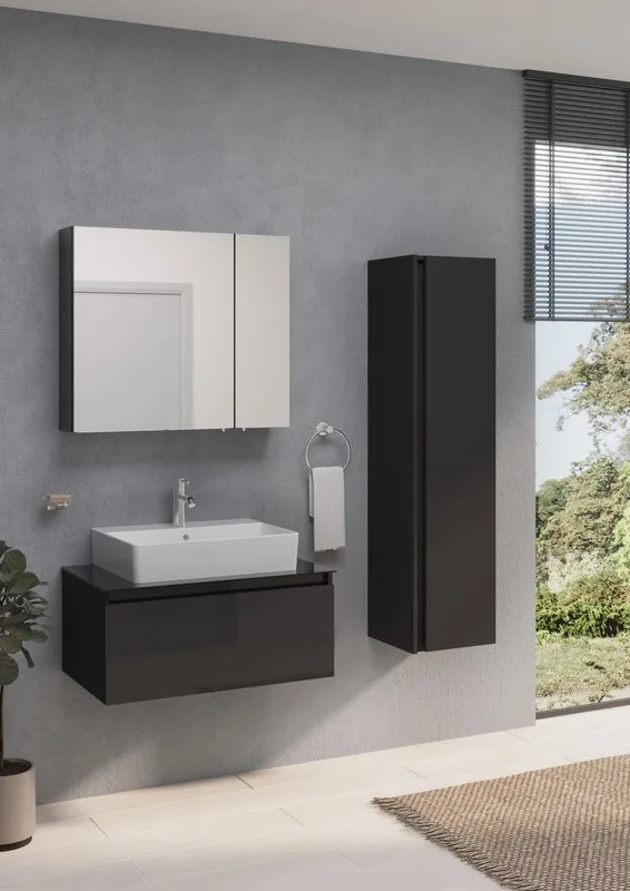 Шкаф-пенал для ванной VitrA Nuo 35 глянцевый антрацит Sancos — официальный сайт