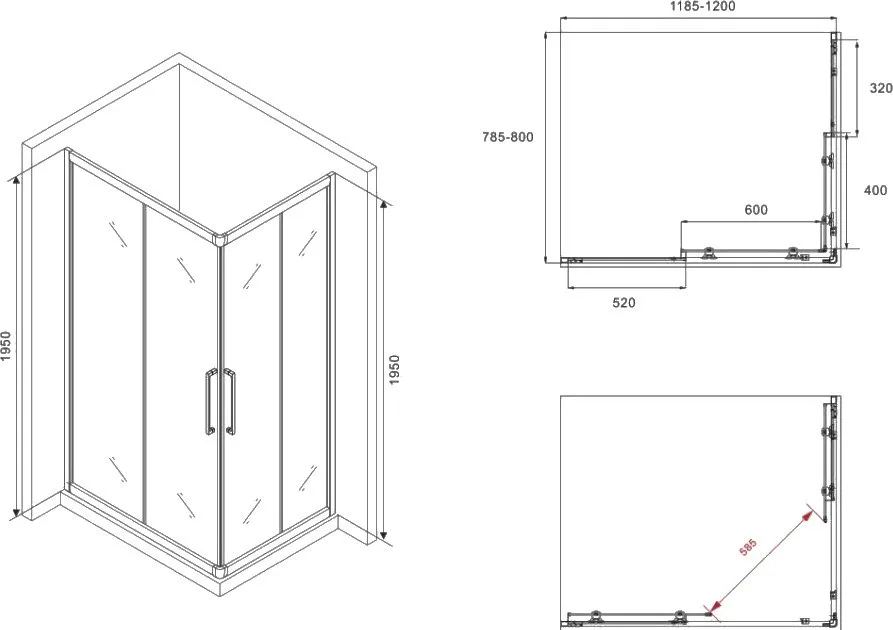 Душевой уголок Abber Schwarzer Diamant AG02128BH 120x80, профиль черный, стекло прозрачное Sancos — официальный сайт