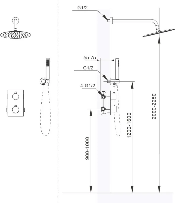 Душевой комплект ALTROBAGNO Юнион (Unione) 040408 MB С ВНУТРЕННЕЙ ЧАСТЬЮ, матовый черный Sancos — официальный сайт