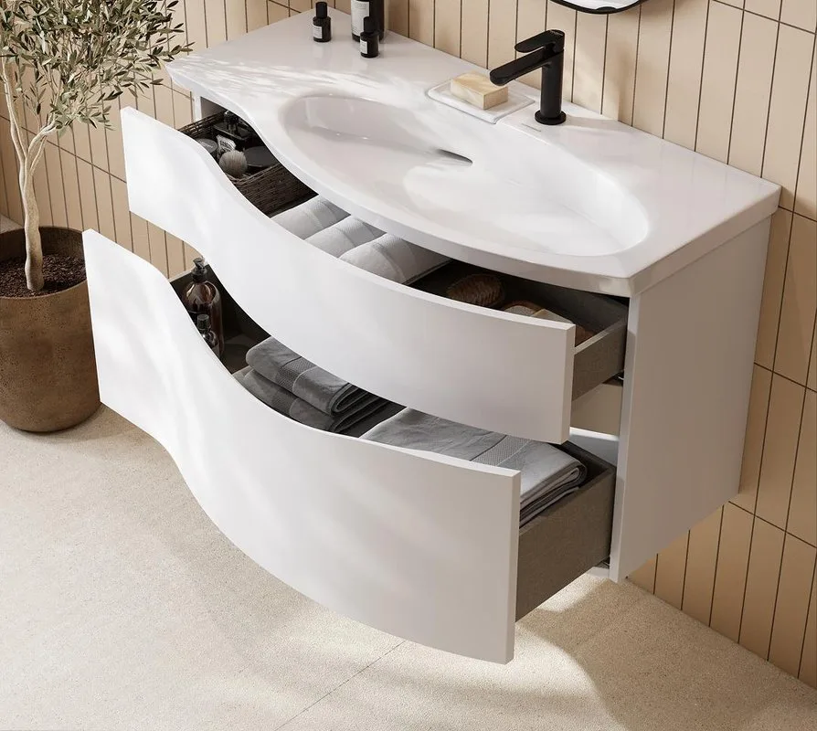 Тумба под раковину без столешницы KERAMA MARAZZI Riva 100, правая подвесная, белая матовая Sancos — официальный сайт