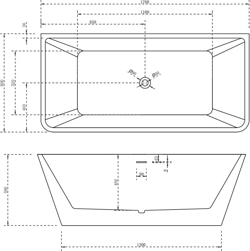 Акриловая ванна Abber AB9212-1.7 170x80 см, отдельностоящая, белая, с каркасом, со сливом-переливом Sancos — официальный сайт