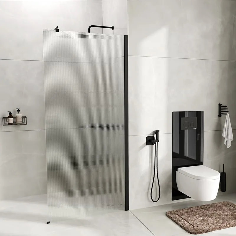 Душевая перегородка Wasserkraft Rur 30W 90 см, профиль матовый черный, стекло рифленое Sancos — официальный сайт