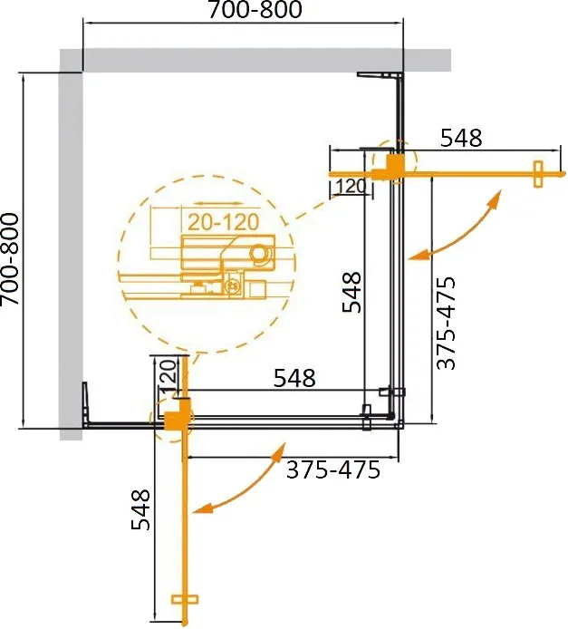 Душевой уголок Cezares Slider A 2 70/80 C Cr профиль хром, стекло прозрачное Sancos — официальный сайт