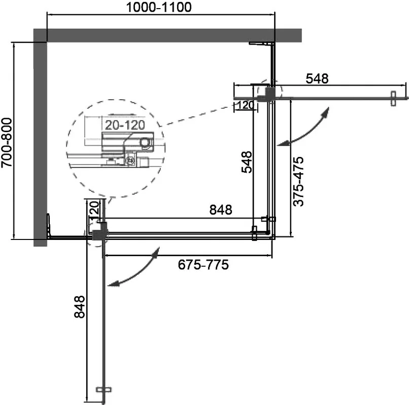Душевой уголок Cezares Slider AH 2 70/80-100/110 Grigio Nero профиль черный, стекло серое Sancos — официальный сайт