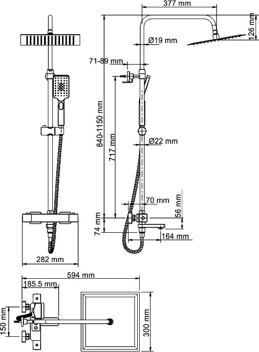 Душевая стойка Wasserkraft Thermo A29901, черная матовая Sancos — официальный сайт