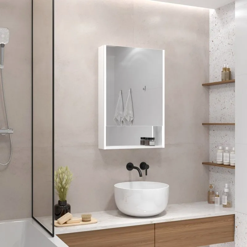 Зеркало-шкаф Art&Max Foggia White 50х80 R белое, с подсветкой Sancos — официальный сайт