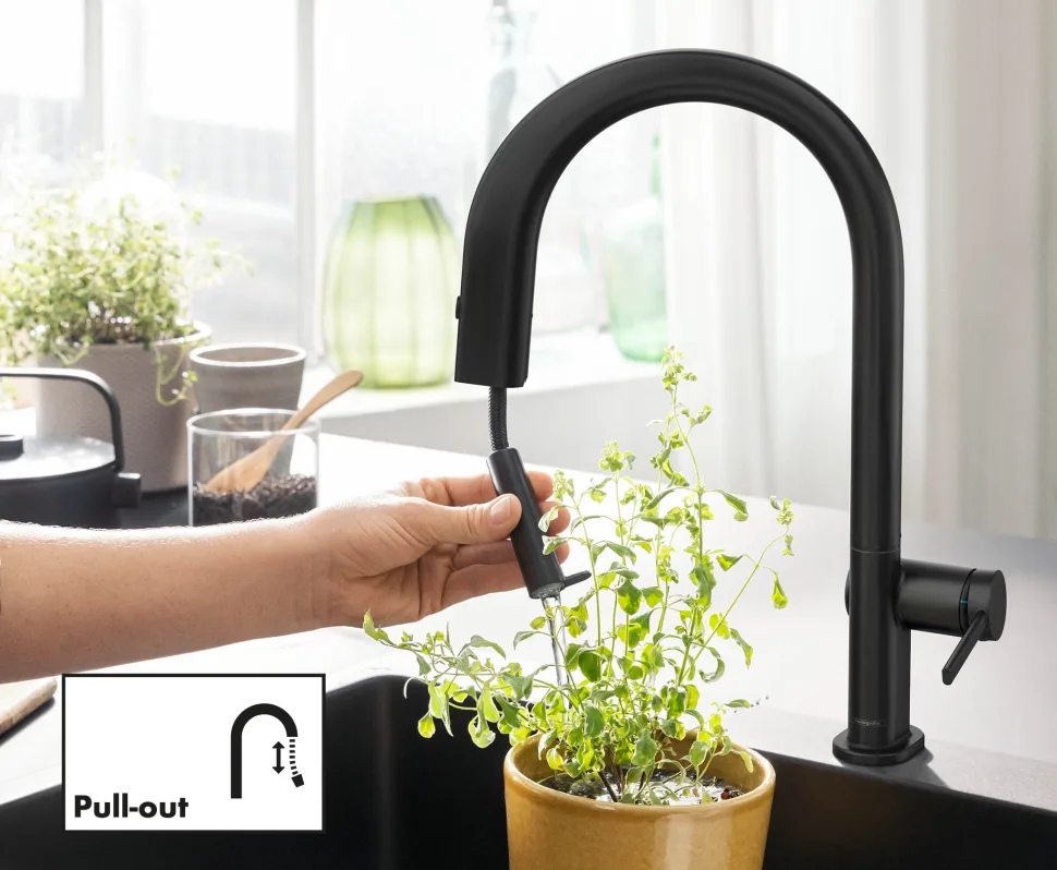 Смеситель для кухни Hansgrohe Aqittura M91 76803670 матовый черный Sancos — официальный сайт