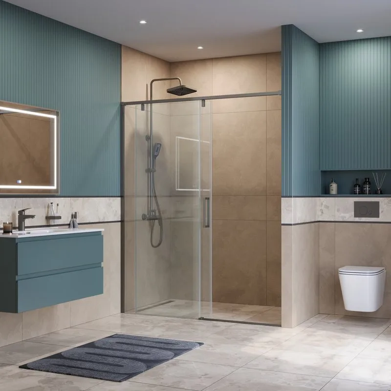 Душевая дверь в нишу BelBagno Soft Close-1 BF-1-150-C-GM профиль оружейная сталь Sancos — официальный сайт