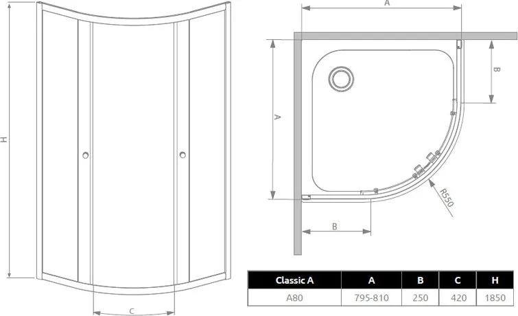 Душевой уголок Radaway Classic A 80x185 прозрачное стекло Sancos — официальный сайт