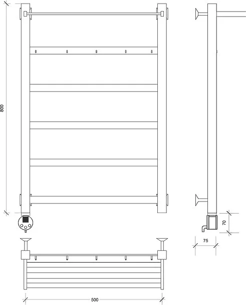 Полотенцесушитель электрический Secado Корсико 1 КСП , 80x50 ТЭН квадратный скрытый, черный матовый, Sancos — официальный сайт