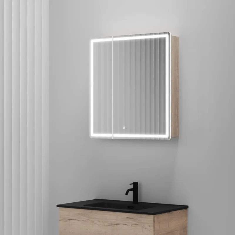 Зеркало-шкаф Sancos Mirror 70 с подсветкой, дуб галифакс натуральный Sancos — официальный сайт