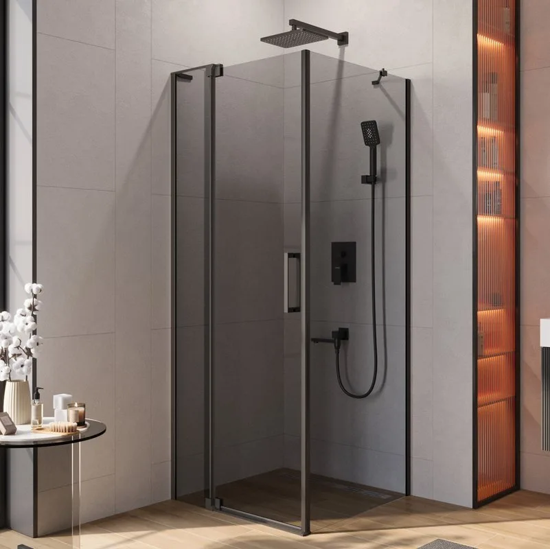 Душевой уголок Cezares Slider AH 1 80-70/80 Grigio Nero профиль черный, стекло серое Sancos — официальный сайт