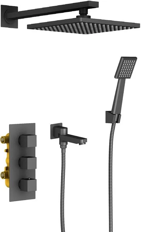 Душевой комплект Timo Tetra-Thermo SX-0199/03SM, черный, С ВНУТРЕННЕЙ ЧАСТЬЮ Sancos — официальный сайт