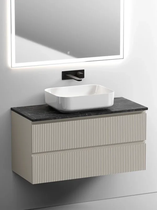 Тумба с раковиной Sancos Snob T 100 см, beige soft, столешница черный мрамор, раковина CN6011 Sancos — официальный сайт