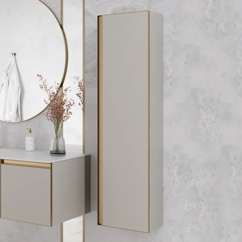 Шкаф-пенал для ванной Armadi Art Quatro cashmere, профиль matt gold Sancos — официальный сайт