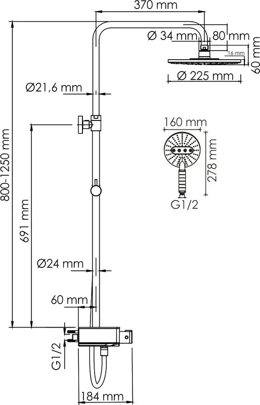 Душевая стойка Wasserkraft Aller A113.067.059.CH Thermo, с термостатом, хром Sancos — официальный сайт