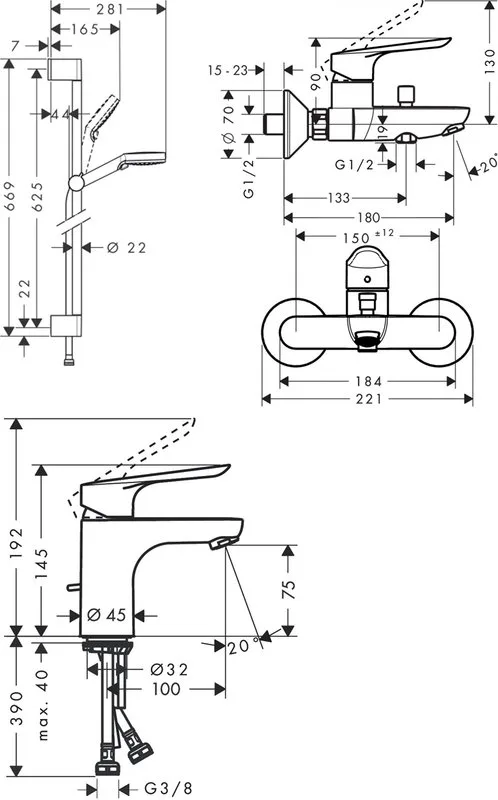 Комплект для ванной Hansgrohe Logis SET Logis E 70 (a) Sancos — официальный сайт