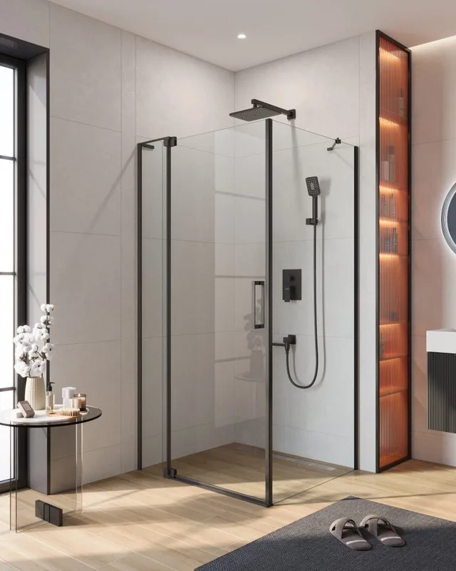 Душевой уголок Cezares Slider AH 1 90-100/110 C Nero профиль черный, стекло прозрачное Sancos — официальный сайт