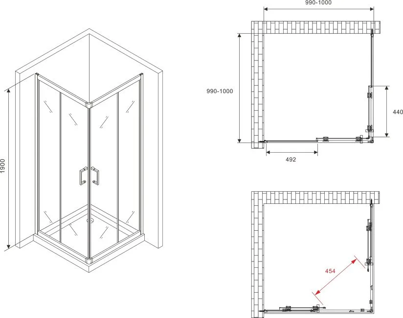 Душевой уголок Abber Schwarzer Diamant AG02100B5 100x100, профиль черный, стекло прозрачное Sancos — официальный сайт