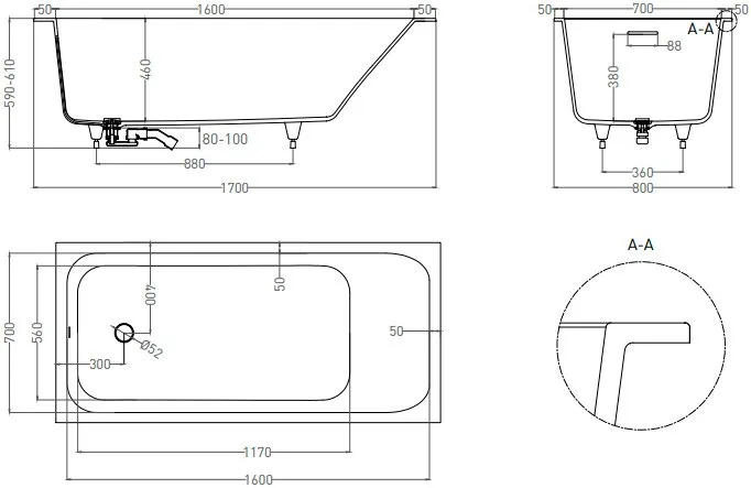 Ванна из искусственного камня Salini Orlanda Kit S-Sense 170x80 см, встраиваемая, матовая белая, на  Sancos — официальный сайт