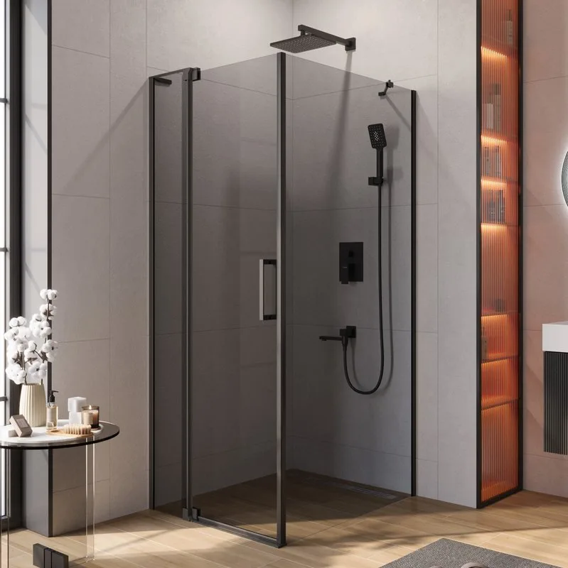 Душевой уголок Cezares Slider AH 1 100-70/80 Grigio Nero профиль черный, стекло серое Sancos — официальный сайт