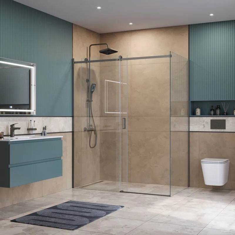 Душевой уголок BelBagno Soft Close-2 AH-1-160/100-C-GM профиль оружейная сталь Sancos — официальный сайт