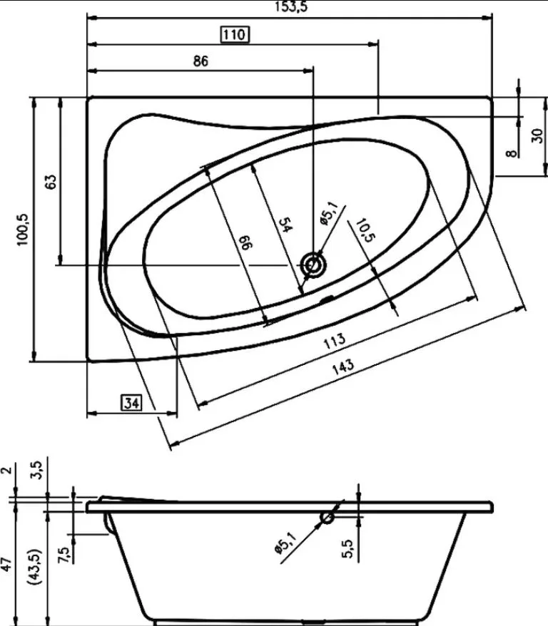 Акриловая ванна Riho ARYL B021001005 R без опоры 155x100 см, угловая, правая, пристенная, белая Sancos — официальный сайт