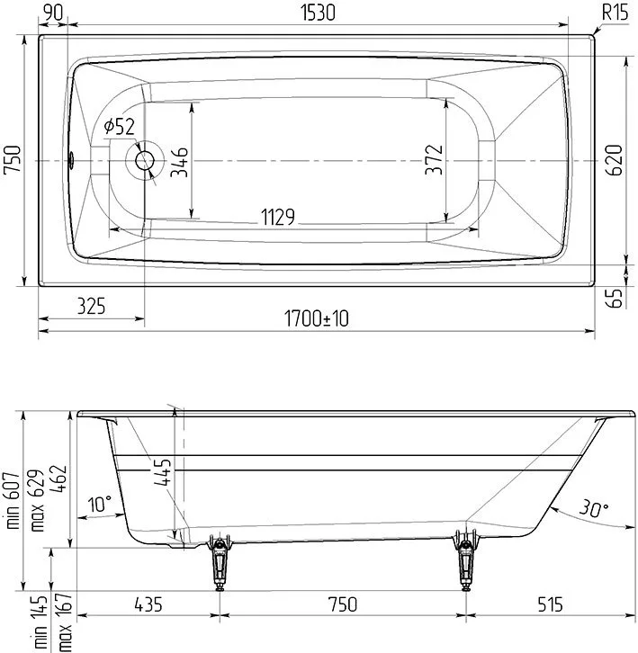 Чугунная ванна Wotte Vector 1 170x75 см, пристенная Sancos — официальный сайт