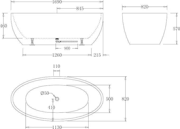 Акриловая ванна BelBagno BB69-1700-W0 170x80 см, отдельностоящая, белая, овальная, на ножках Sancos — официальный сайт