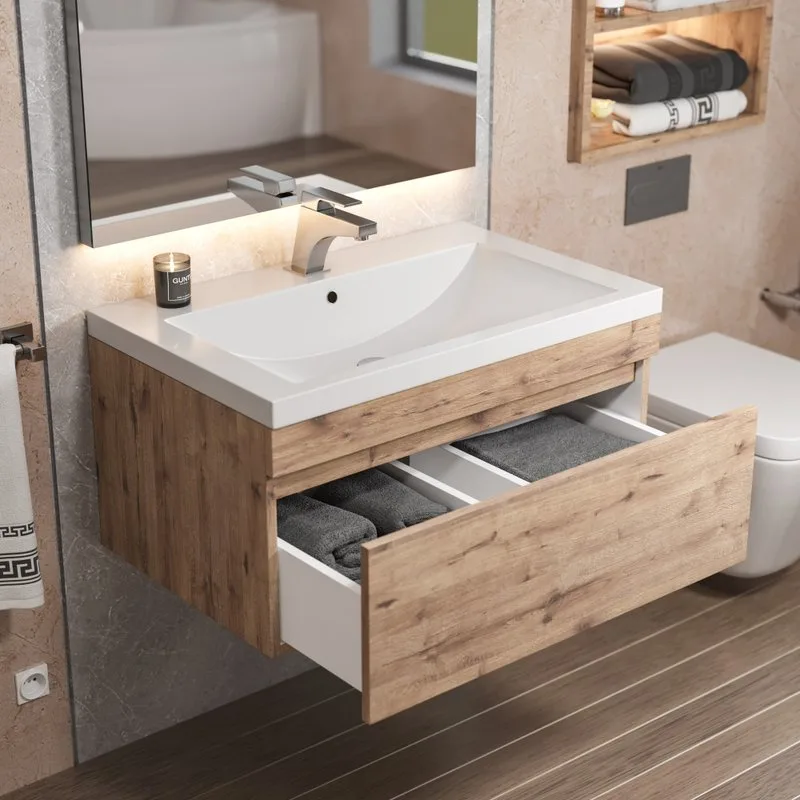 Тумба под раковину без столешницы Uperwood Eva 75 подвесная, 1 ящик, крафт табачный Sancos — официальный сайт