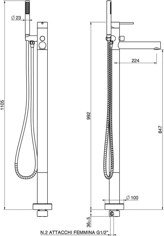 Напольный смеситель для ванны с душем Gattoni Circle One 9008/90NO, nero opaco Sancos — официальный сайт