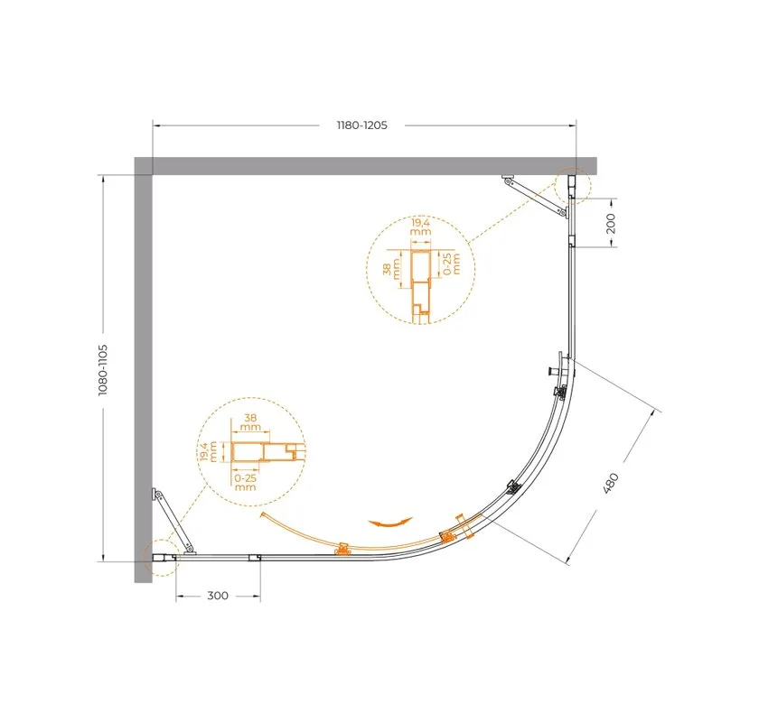 Душевой уголок Cezares Molveno RH 11 120+110 C BORO IV 120х110 см, профиль брашированное золото, сте Sancos — официальный сайт