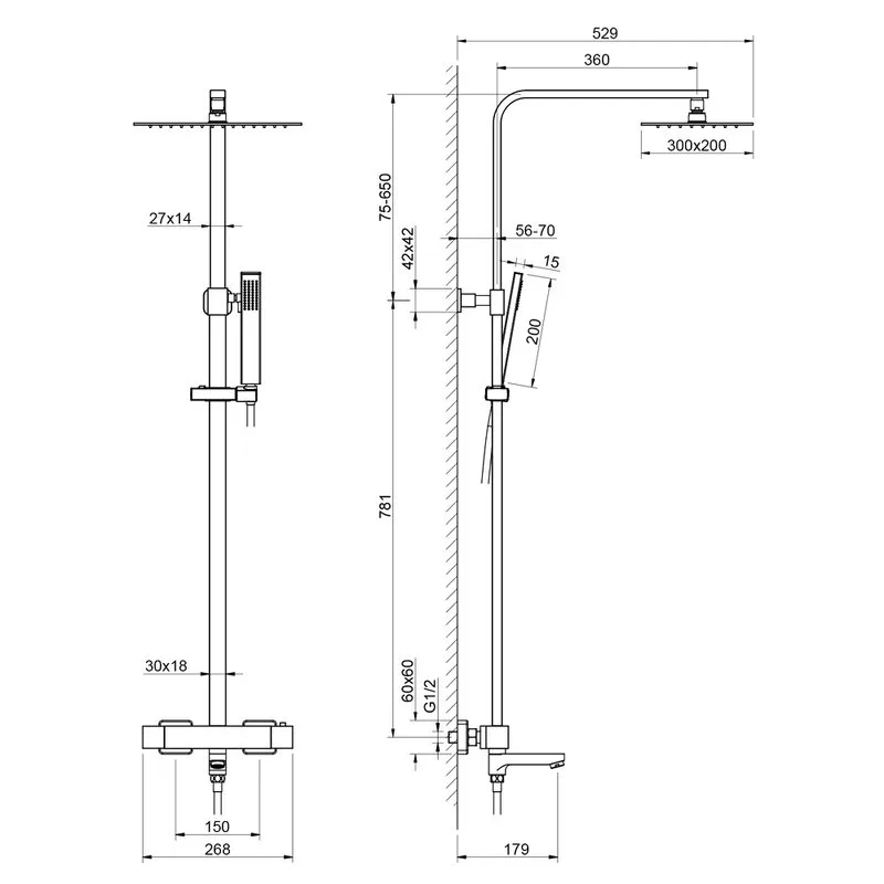 Душевая стойка Timo Tetra-Thermo SX-0169/18, с термостатом, черное золото Sancos — официальный сайт