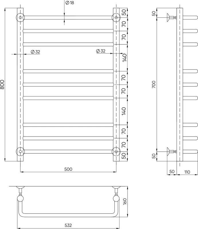 Полотенцесушитель водяной Indigo Brace LBCW80-50BR черный муар Sancos — официальный сайт