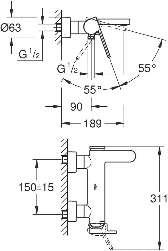 Смеситель для ванны с душем Grohe Plus 33553003 Sancos — официальный сайт