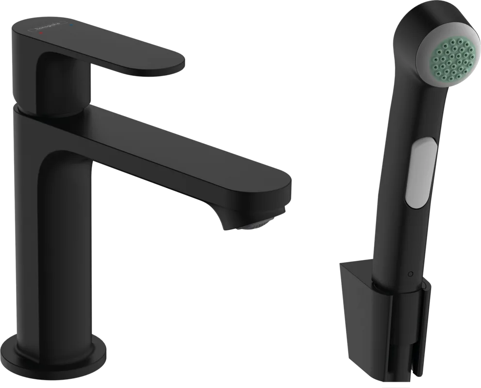 Смеситель для раковины Hansgrohe Rebris S 72215670 с гигиеническим душем, черный матовый Sancos — официальный сайт