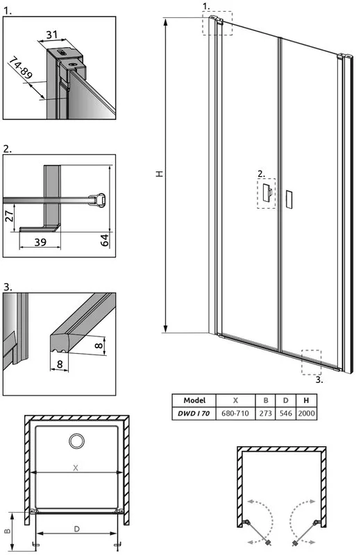 Душевая дверь в нишу Radaway Nes DWD I 70 Sancos — официальный сайт