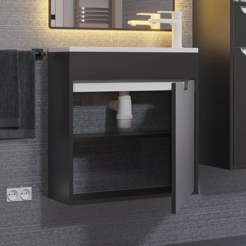 Тумба под раковину без столешницы Uperwood Modul 60 подвесная, 1 дверца, матовая черная Sancos — официальный сайт