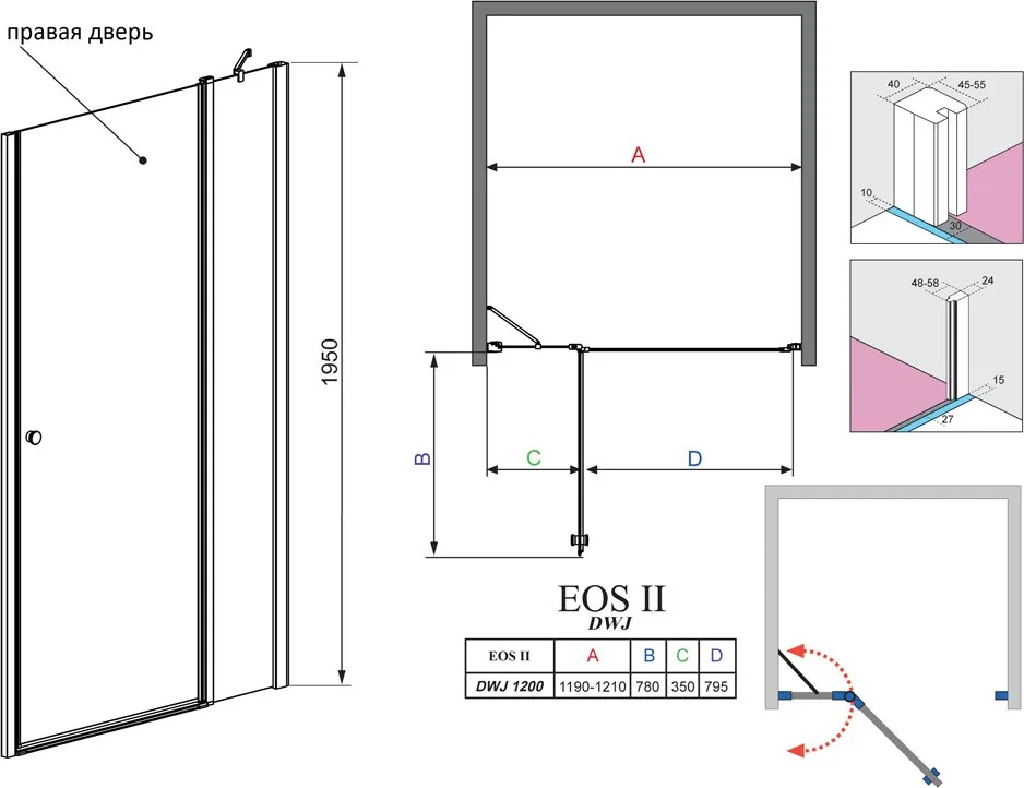Душевая дверь в нишу Radaway EOS II DWJ 120 R Sancos — официальный сайт