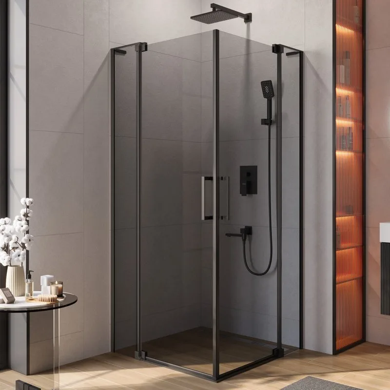 Душевой уголок Cezares Slider AH 2 90/100-100/110 Grigio Nero профиль черный, стекло серое Sancos — официальный сайт