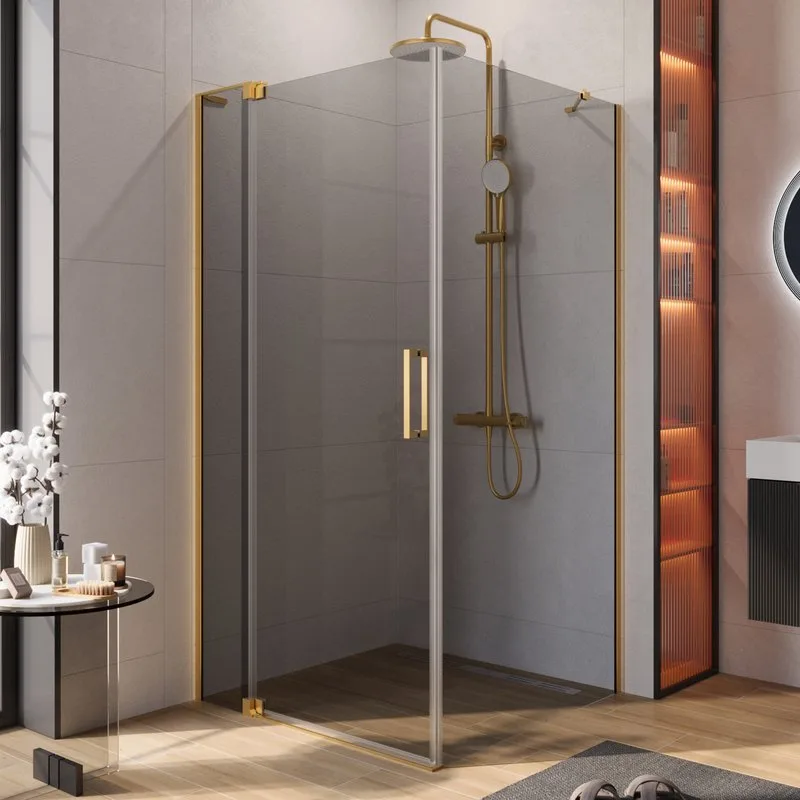 Душевой уголок Cezares Slider AH 1 100-100/110 GRIGIO BORO профиль брашированное золото, стекло серо Sancos — официальный сайт