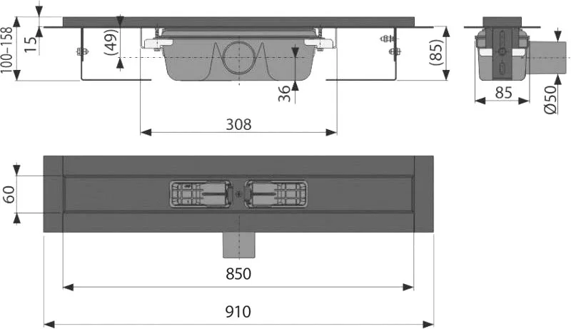 Душевой трап (лоток) AlcaPlast APZ1Black APZ1BLACK-850 без решетки Sancos — официальный сайт