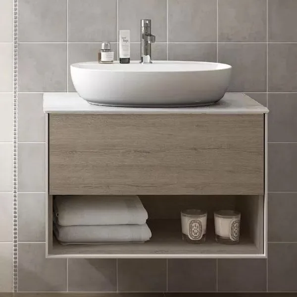 Тумба под раковину без столешницы KERAMA MARAZZI Plaza Modern 80 подвесная, с ящиком и полкой, дуб о Sancos — официальный сайт