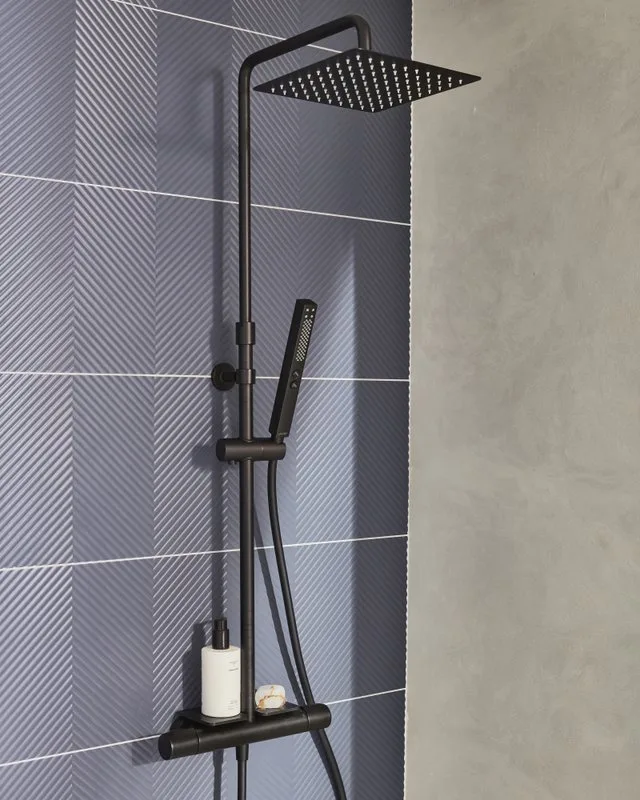 Душевая стойка Jacob Delafon Metro E26596-BL, черная,  с полкой Sancos — официальный сайт