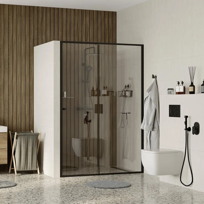 Душевая дверь в нишу Wasserkraft Dill 61S05 120 см, профиль матовый черный, стекло прозрачное Sancos — официальный сайт