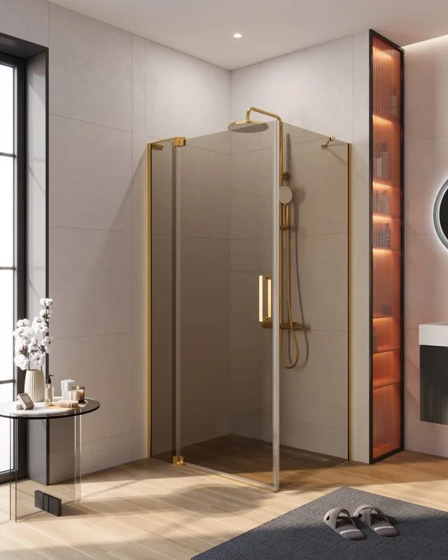 Душевой уголок Cezares Slider AH 1 100-70/80 BR BORO профиль брашированное золото, стекло бронза Sancos — официальный сайт